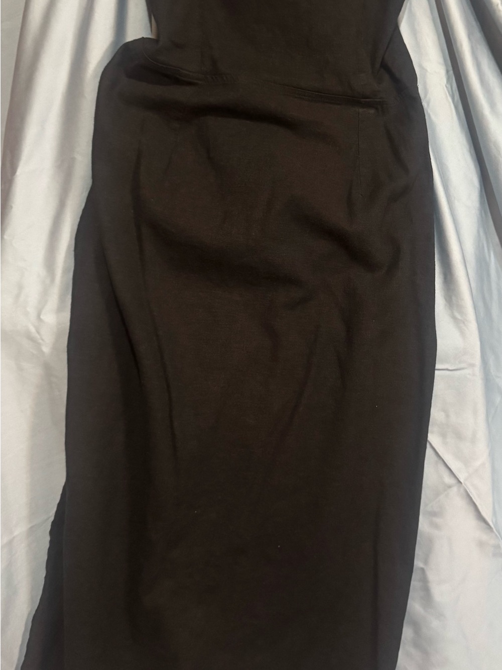 Black linen Midi Dress with corset style back